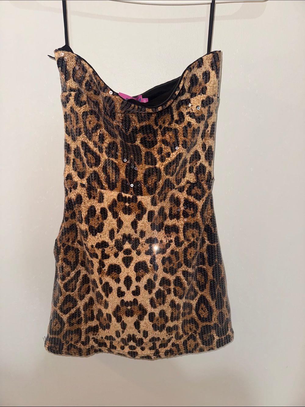 Edikted Leopard Print Sequin Strapless Mini Dress
